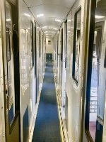 The roomette hallway on a Viewliner 1 sleeping car
